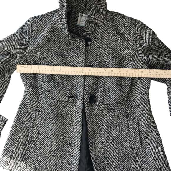 Old Navy Coat Ruffle Collar Black Tweed Button UP Women's Size Small Petite - Picture 9 of 11